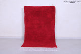 Red vintage handmade moroccan berber rug  3.3 FT X 5.6 FT