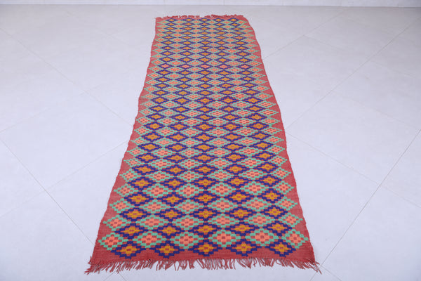 Vintage handmade runner rug 2.8 x 7.9 FT | Colorful geometric Moroccan design