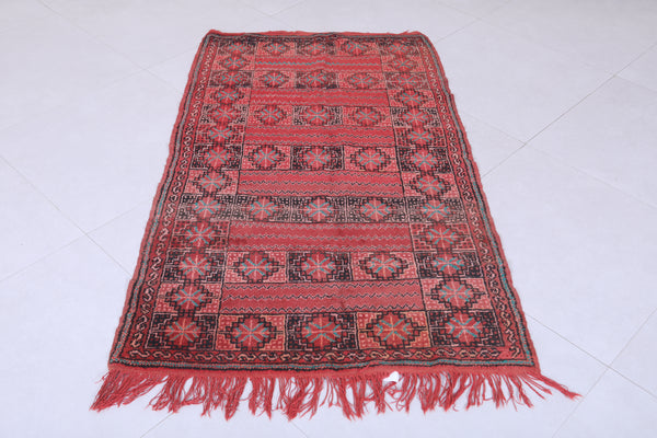 Vintage handmade Moroccan rug 3 x 5.1 ft – Timeless red and black design