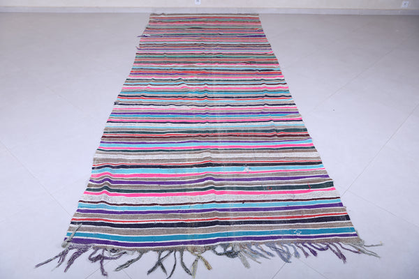 Vintage handmade Moroccan rug 4.9 x 12.9 ft – Striped artisan carpet