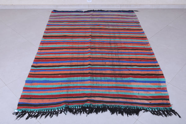 Vintage Handmade Moroccan Rug 4.9 x 6.7 ft – Multicolored Striped Design