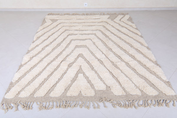 Handcrafted Moroccan beni ourain rug 6.7 x 8.4 ft – Geometric beige and cream