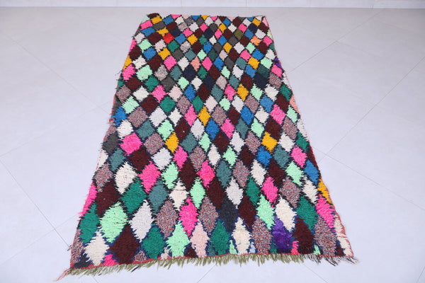 Vibrant Moroccan berber rug - Handwoven multicolor diamond pattern 3.6 x 7.4 ft