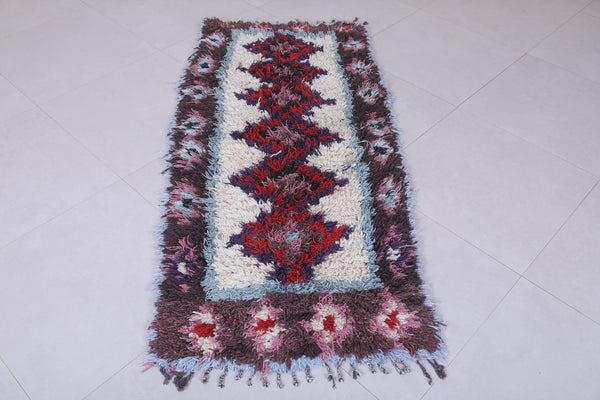 Vintage Moroccan Berber Rug – 2.6 x 5.7 ft | Red & Blue Geometric Design