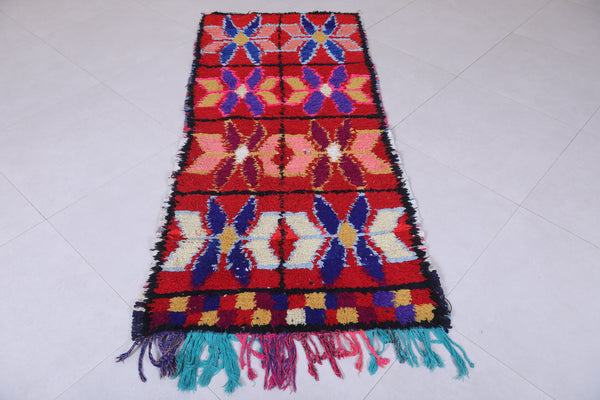 Moroccan berber rug – 2.8 x 6.4 ft | Bold red with geometric floral design