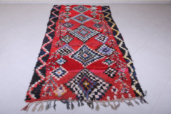 Large Moroccan berber rug – Vibrant red and diamond patterns, 4.7 x 10.3 ft