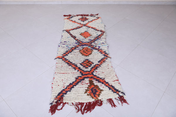 Moroccan berber rug – Cream with vibrant geometric pattern 2.2 x 5.6 ft