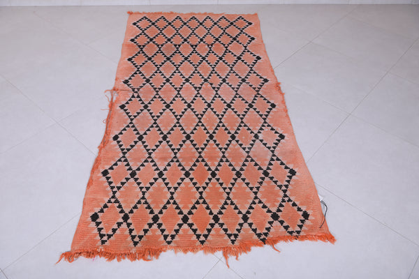 Handwoven Moroccan berber rug – Orange diamond pattern 3.4 x 6.8 ft