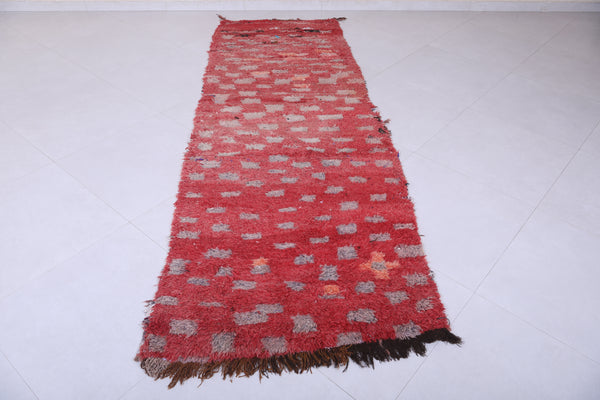 3.1 x 9 ft Moroccan berber runner rug – Warm red with subtle geometric patterns