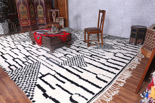 Custom Moroccan white rug with black stripes – Handmade wool carpet