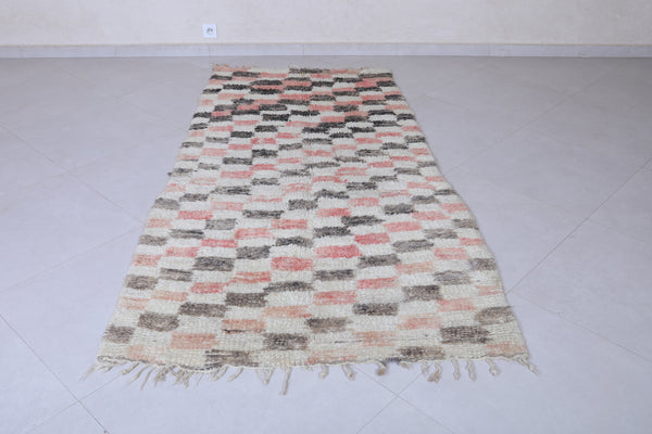 Handwoven Moroccan rug 3.7 x 7.8 FT | Subtle checkered pattern | Wool accent