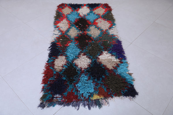 Bold multicolor Moroccan rug 2.3 x 5.1 FT | Handwoven diamond design | Wool