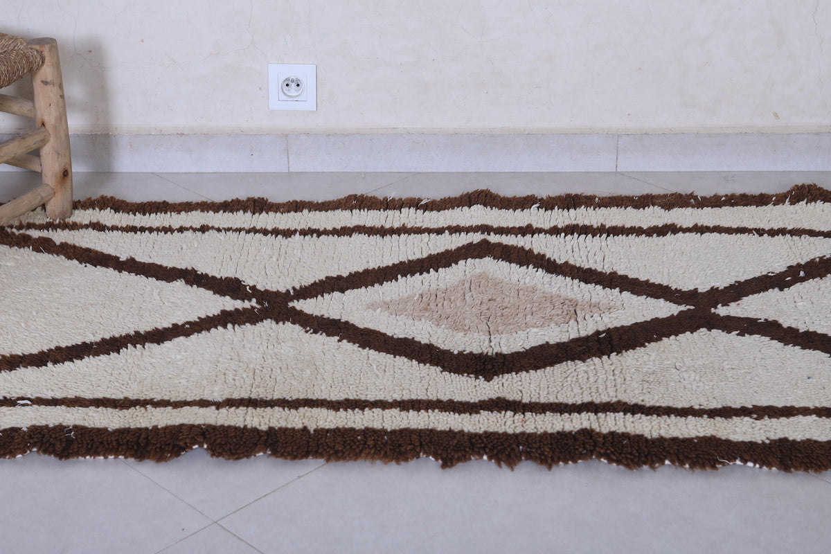 Handwoven Moroccan Wool Rug – 2.6 x 6.4 FT | Neutral Geometric Design ...