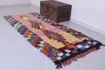 Carpet colorful Boucherouite moroccan Rug, 3.4 FT X 8 FT