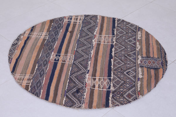Vintage handmade round Moroccan rug – 3.4 ft Unique patchwork design