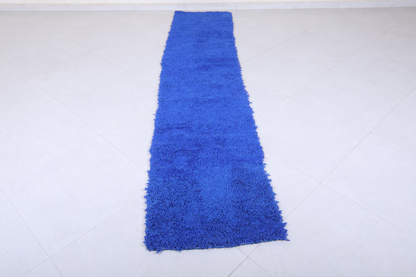 Elegant Moroccan runner rug 2 x 9.9 FT | Deep blue handwoven wool