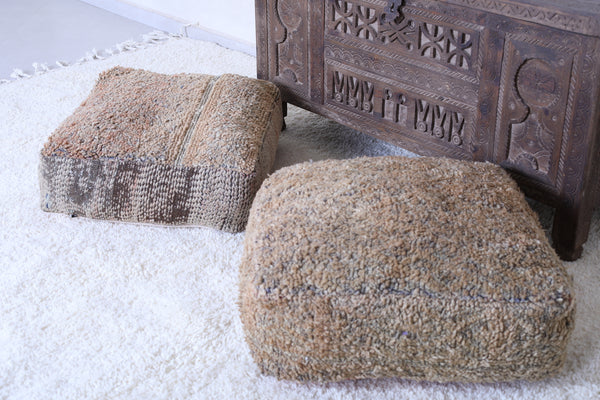 Two Handmade Kilim Moroccan Rug Berber Poufs | Traditional Geometric Patterns