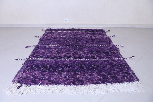 4.4 x 6.3 ft Handmade Moroccan beni ourain rug – Unique plush purple wool