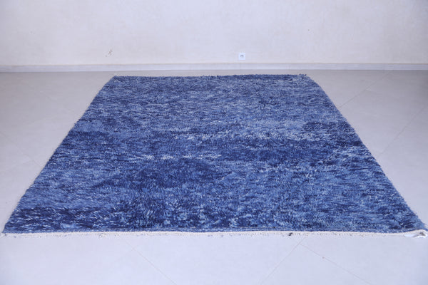 Blue moroccan handmade berber contemporary rug 7.6 FT X 7.9 FT