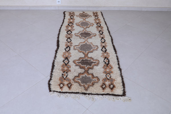 Handwoven Moroccan Rug 2.6 x 6.7 FT | Neutral Tones with Geometric Motifs | Wool Accent