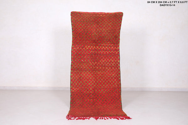 Red runner handmade Moroccan carpet – 2.7 FT x 6.6 FT | Vibrant & traditional