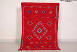 Red flatwoven handmade Moroccan rug - 3.2 FT X 4.6 FT