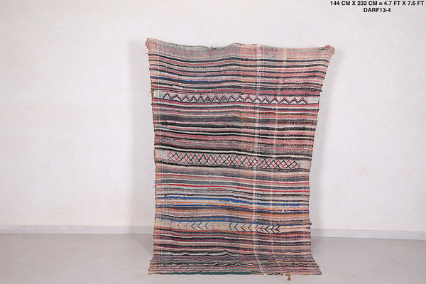 Old handwoven berber moroccan rug - 4.7 FT X 7.6 FT