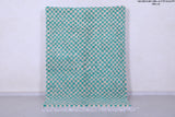 Green moroccan handmade checkered rug 4.7 FT X 6.5 FT