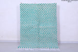 Handmade moroccan green checkered rug 4.8 FT X 6.6 FT