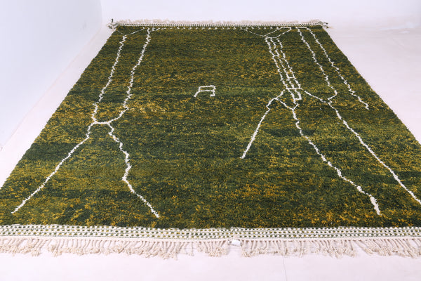 Custom green moroccan rug with white stripes - Handwoven & stylish