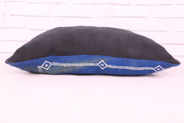 Handwoven Blue Moroccan Sabra Pillow | Cactus Silk Cushion 15.7