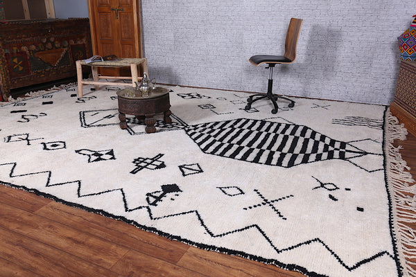 All wool berber rug , Black and white beni ourain carpet - Custom Rug