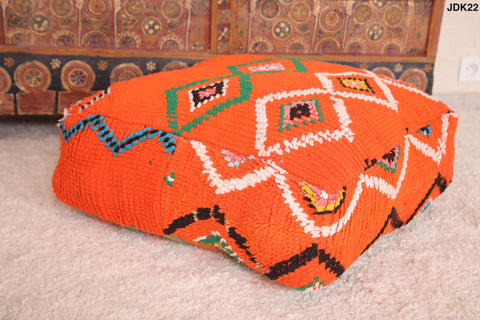 Orange handmade berber azilal rug Pouf