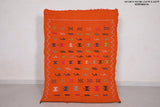 Orange old flatwoven Moroccan berber rug , 3.5 FT X 4.6 FT