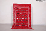 Red falt woven berber Moroccan rug , 3.1 FT X 5 FT