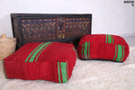 Two Berber Moroccan Red kilim flatwoven red poufs