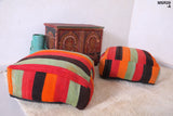 Two Moroccan colorful berber kilim rug woven poufs