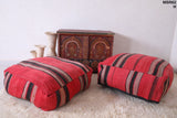 Two Moroccan handmade red woven kilim poufs