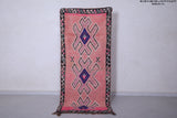 Pink handmade moroccan runner rug  2.9 FT X 6.8 FT