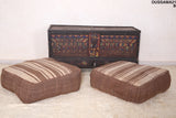 Two Moroccan handmade brown berber rug kilim poufs