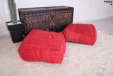 Two Moroccan red handmade kilim berber red poufs