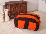 Moroccan handmade berber kilim orange rug pouf