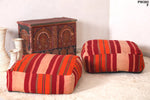 Two Moroccan colorful berber kilim old rug poufs