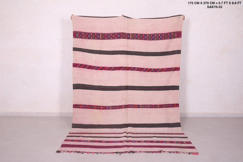 Old flatwoven berber moroccan carpet , 5.7 FT X 8.8 FT