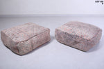 Two azilal moroccan handmade old rug poufs
