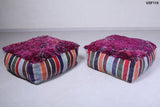 Two moroccan handmade rug berber azilal poufs