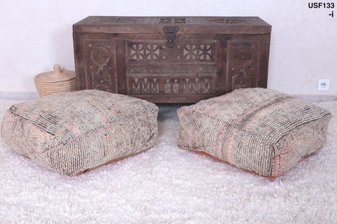 Two moroccan handmade rug berber poufs