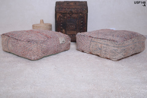Two moroccan berber handmade vintage poufs