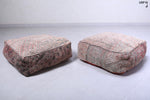 Two handmade berber moroccan azilal rug poufs
