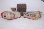 Two moroccan berber azilal handmade rug poufs